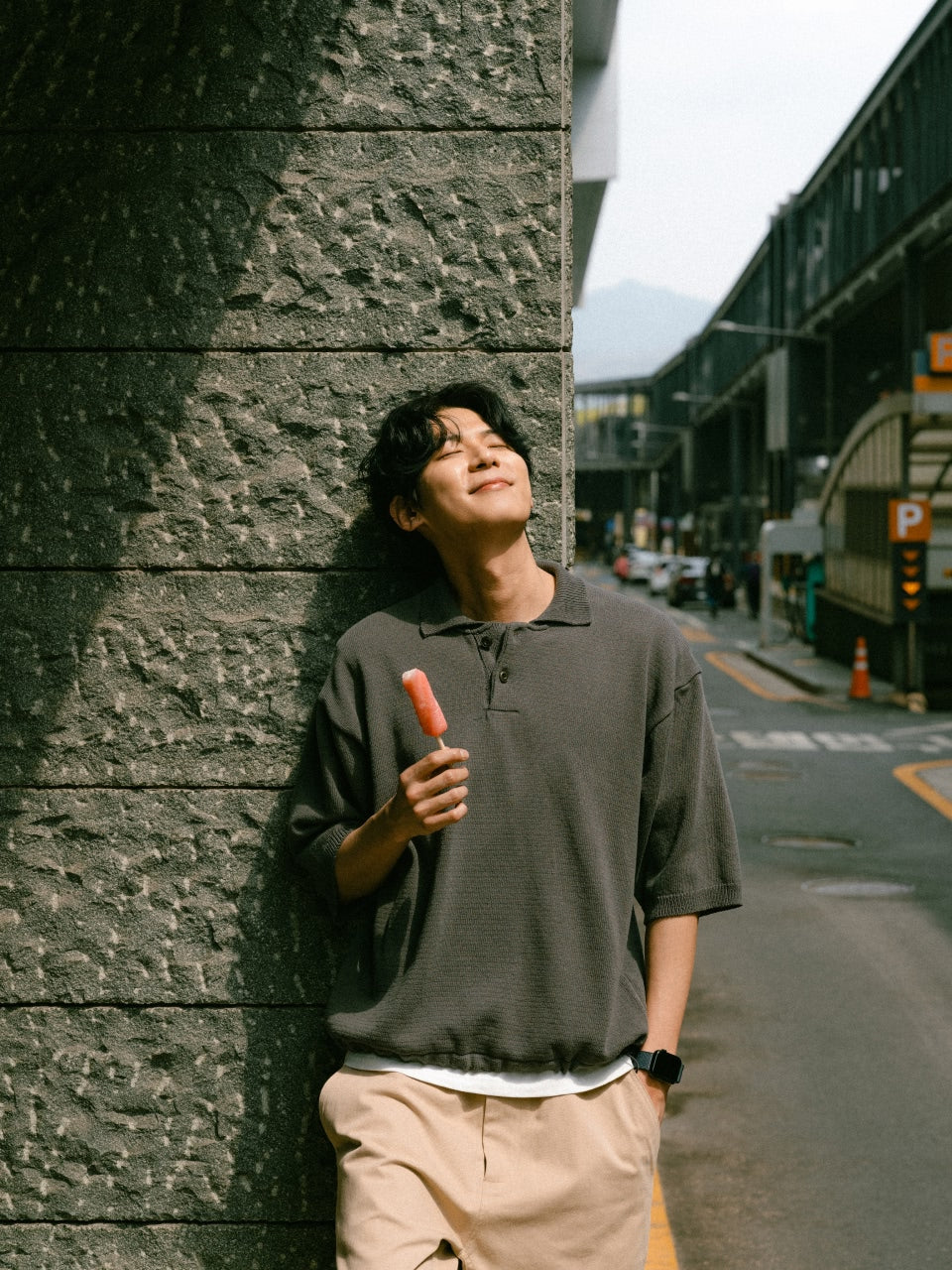 Airy Cotton Collar Knit (Charcoal)