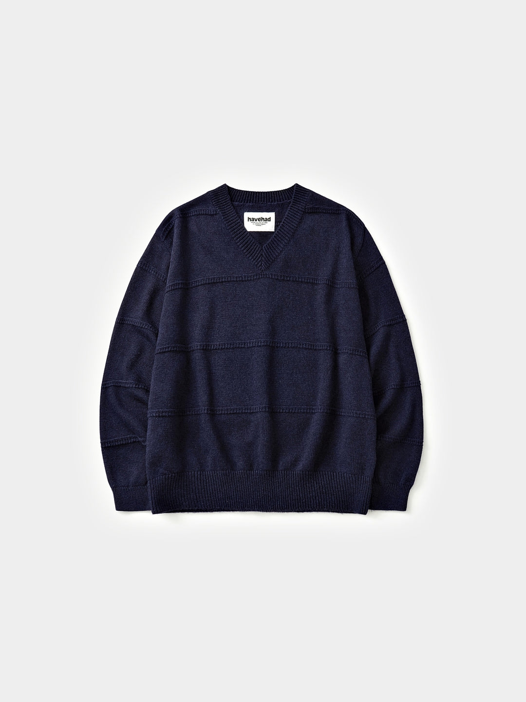 Cable Stripe V-Neck Knit (Navy)