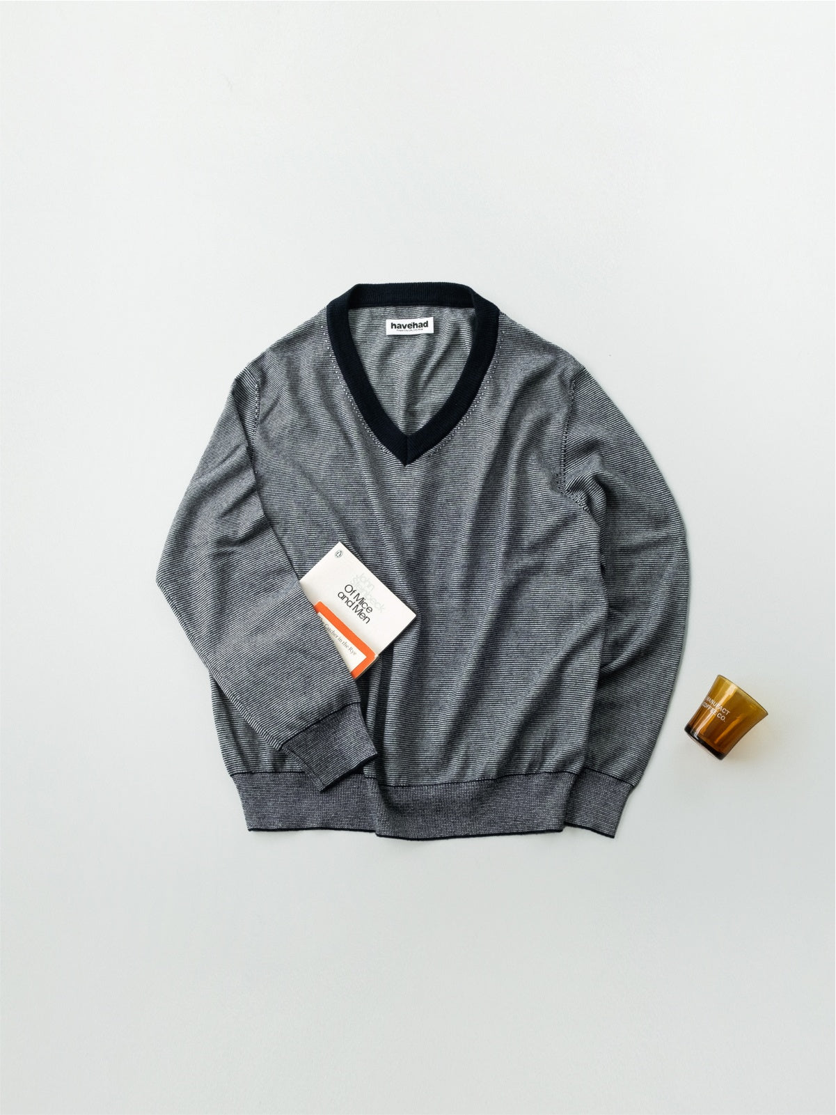 (W)Pin-Stripe V-neck Knit (Navy)