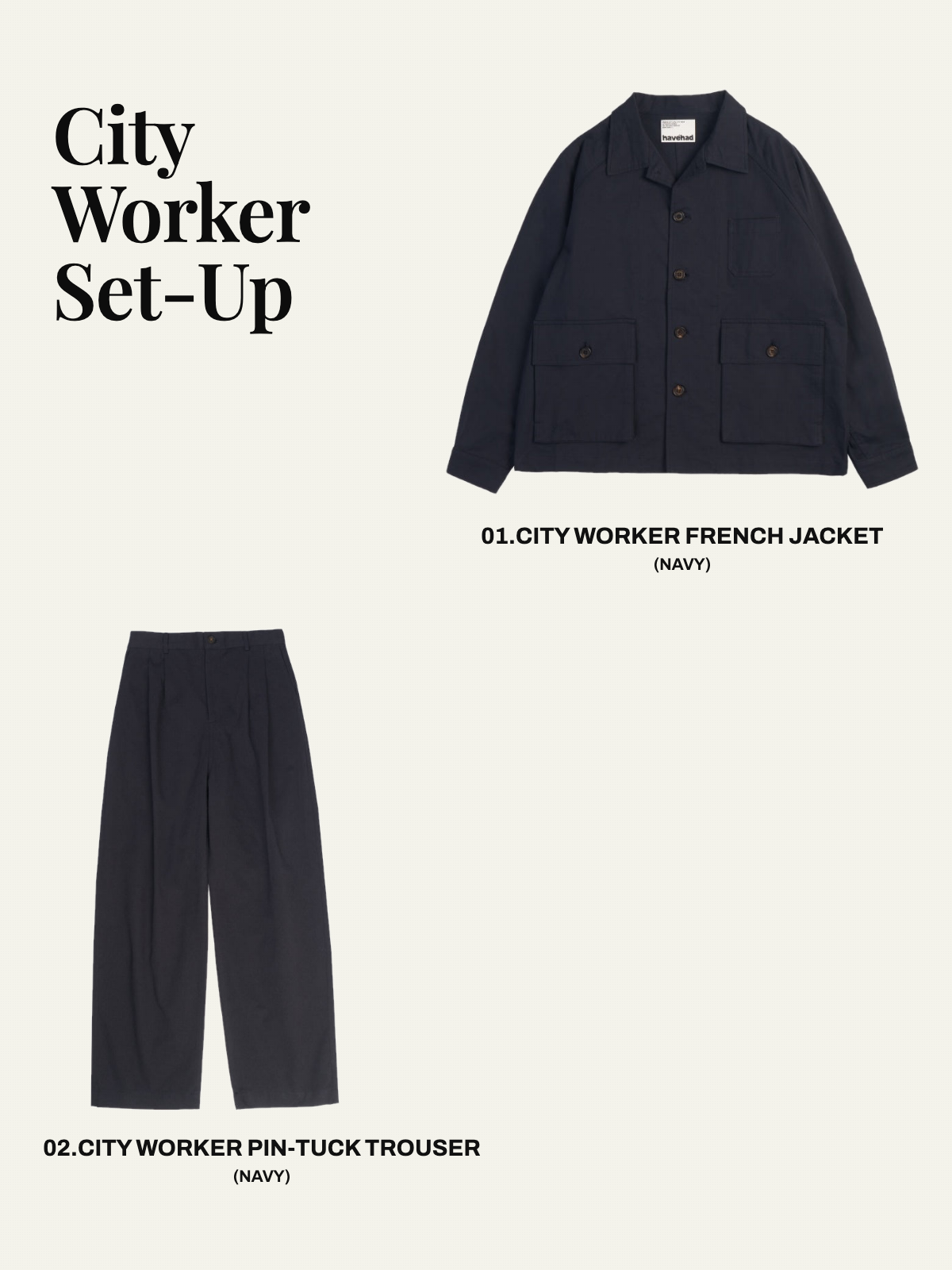 City Worker French Set-up (Navy) — set overview