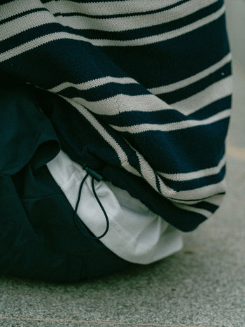 Airy Cotton Collar Knit (Stripe Navy)