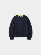 Layered Wool Round Knit (Navy-Lemon)