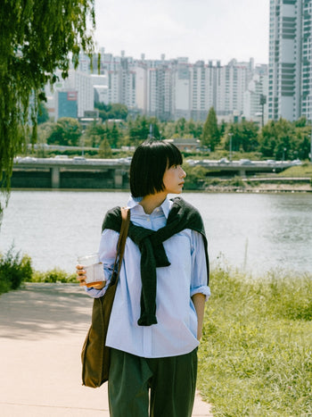 (W)Breeze Stripe Shirts (Light Blue)