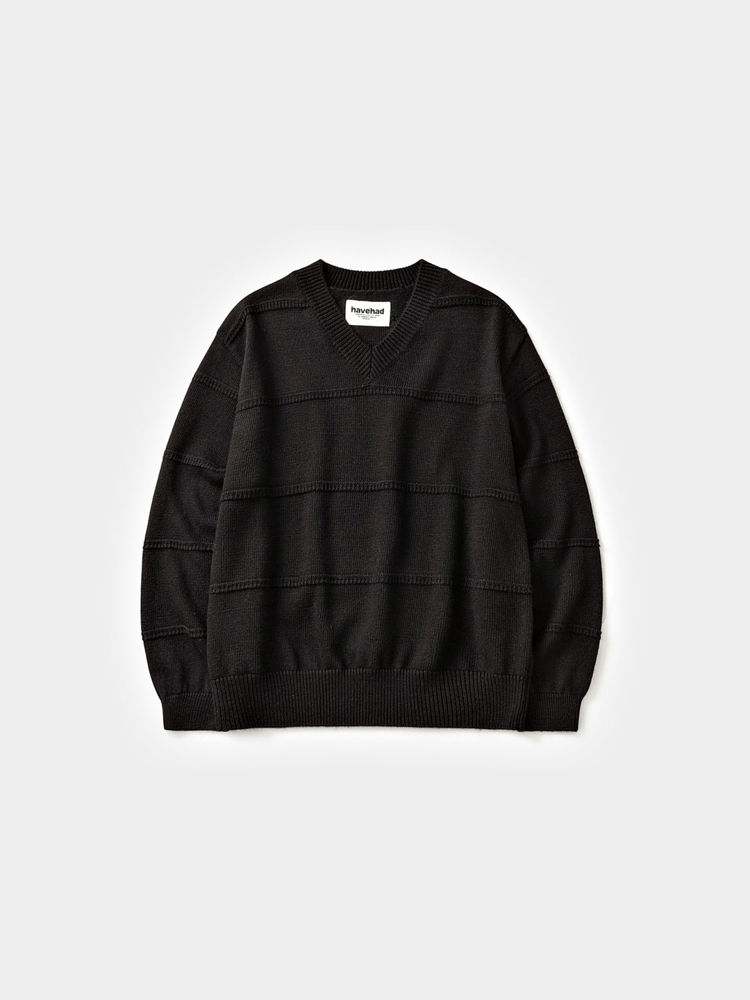 Cable Stripe V-Neck Knit (Black)