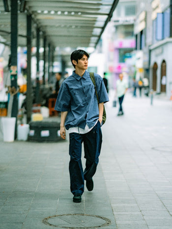 Open Collar Check Shirts (Charcoal)