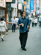 Hidden Type Half Sleeve Shirts (Navy)