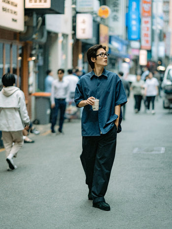 Hidden Type Half Sleeve Shirts (Navy)