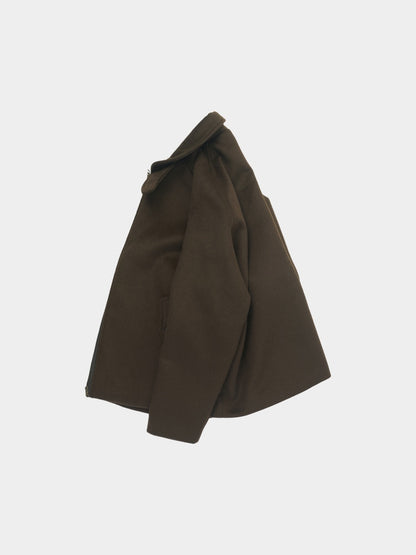 Round Collar Wool Blouson (Dark Brown)