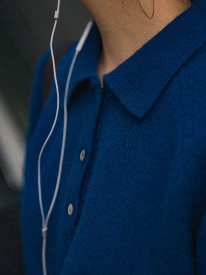 Yak Wool Classic Collar Knit (Cobalt Blue)