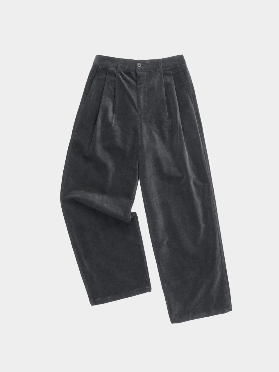 Warm Corduroy Pin-tuck Pants (Light Gray)