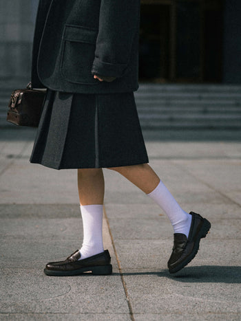 Wool Blend Pleats Skirt (Charcoal)