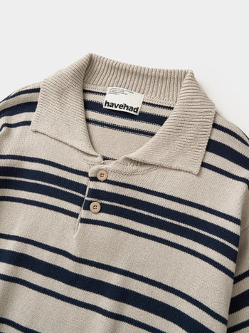 Airy Cotton Collar Knit (Stripe Ivory)