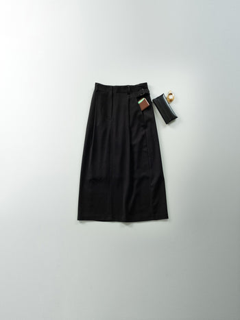 (W)Belted Flow Maxi Skirt (Black)