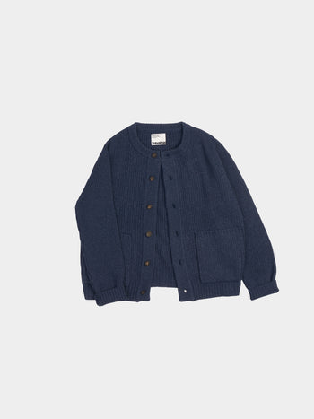 Fine Wool Roundneck Cardigan (Navy)