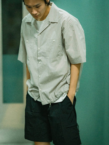 Open Collar Check Shirts (Beige)