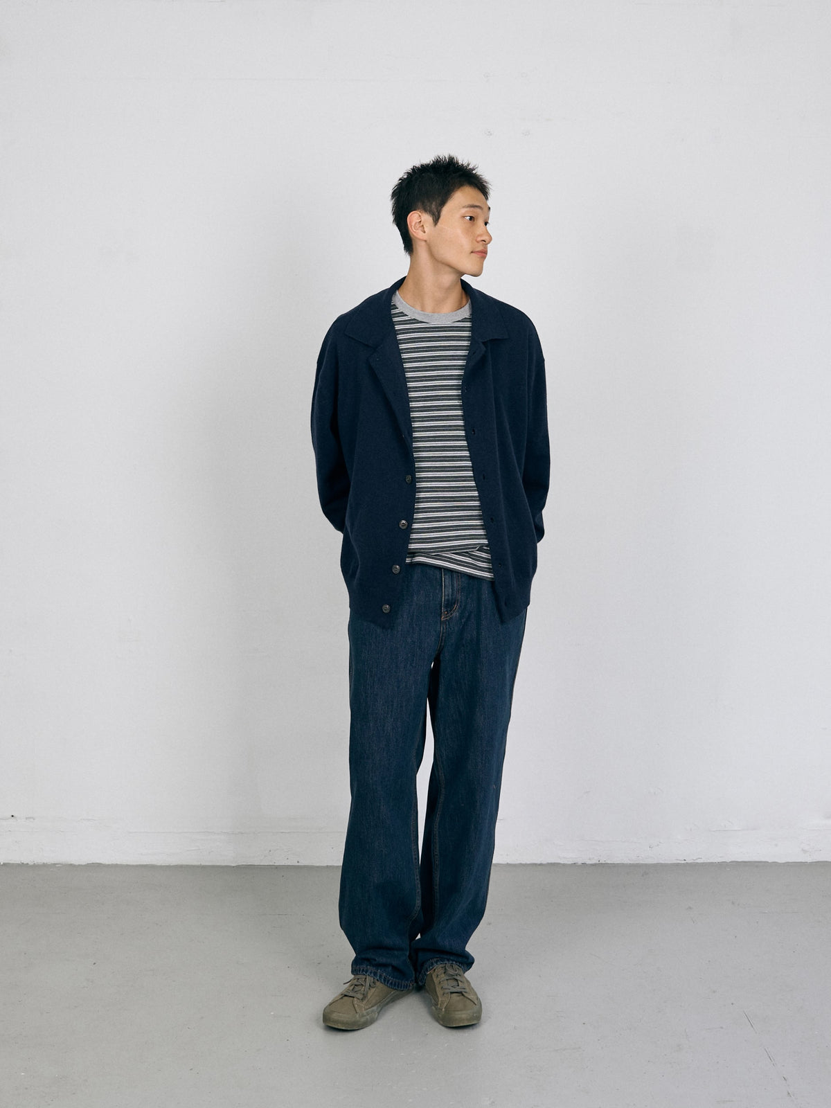 Daily Wool Collar Cardigan (Navy)