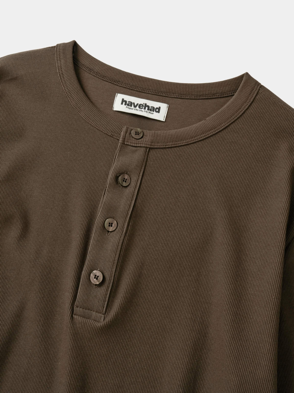 Henley Neck Long Sleeve T-Shirt (Brown)