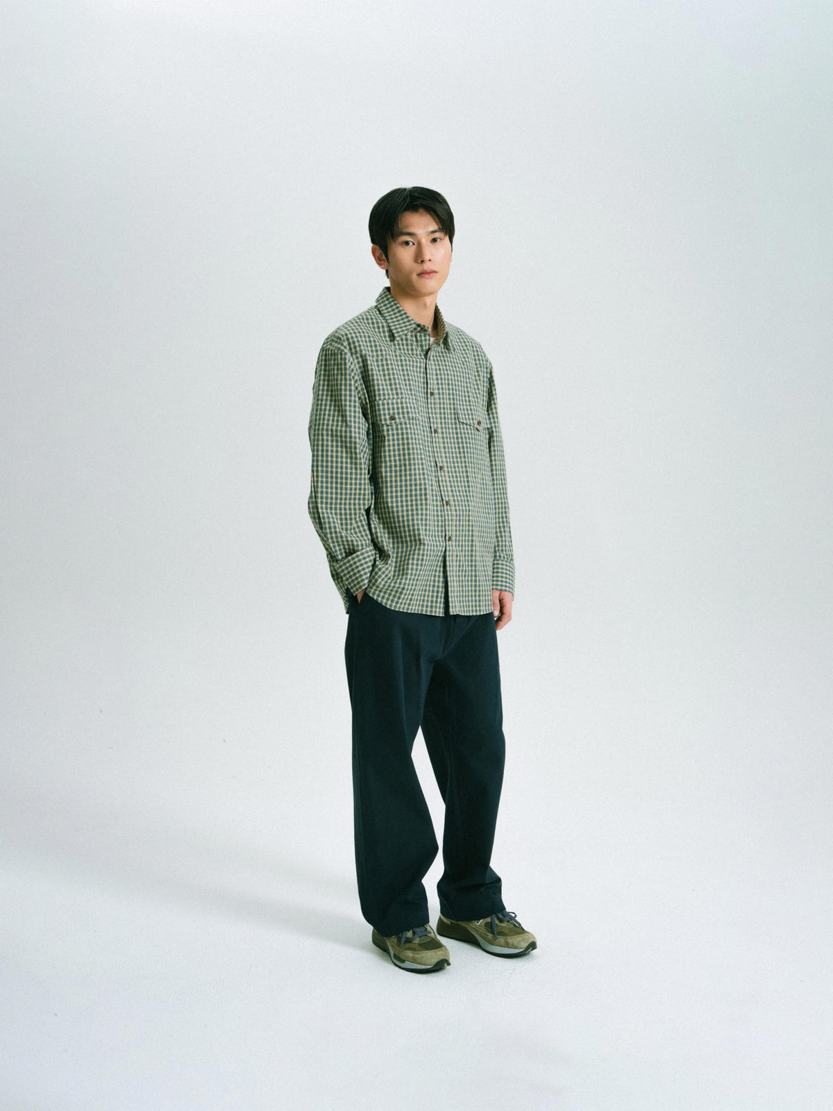 Classic Check Western Shirts (Olive Green)