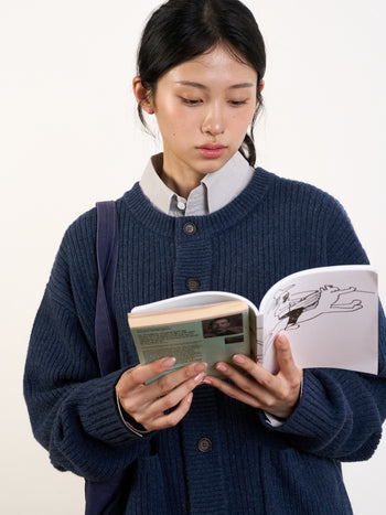 Fine Wool Roundneck Cardigan (Charcoal)