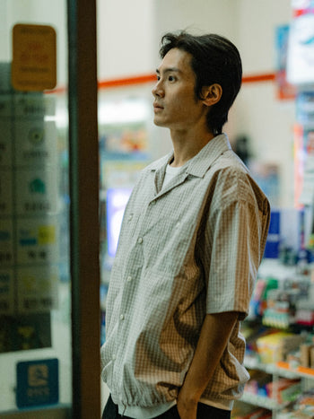 Open Collar Check Shirts (Navy)