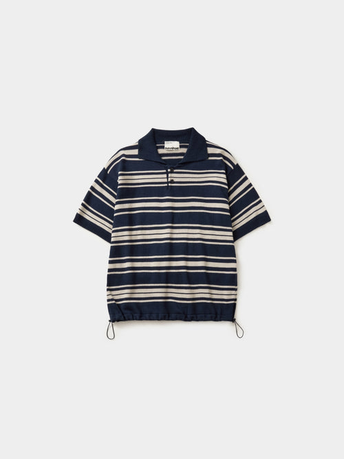Airy Cotton Collar Knit (Stripe Navy)