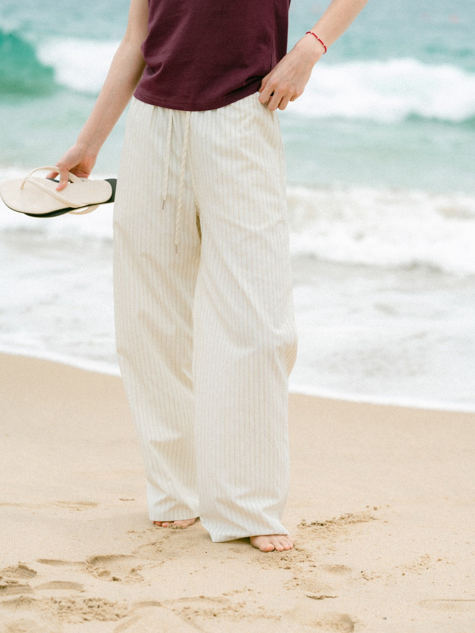 Easy Stripe Banding Pants (Stripe Ivory)