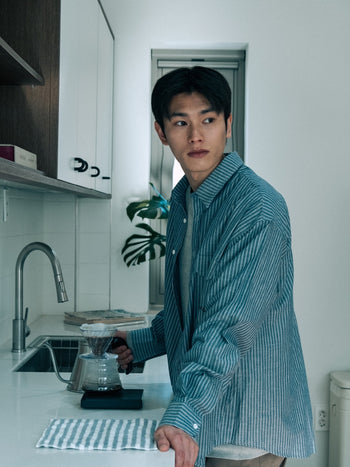 One Pocket Stripe Shirts (Blue Gray)