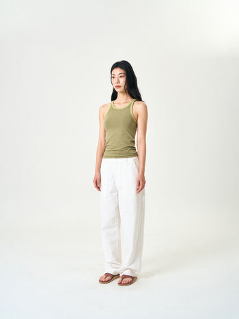U-neck Sleeveless Top (Stripe Olive)