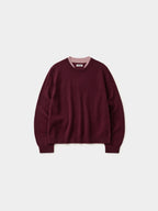 Layered Wool Round Knit (Burgundy-Pink)