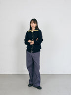 High-Neck Two-Tone Cardigan (Navy-Olive)