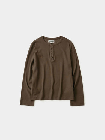 Henley Neck Long Sleeve T-Shirt (Brown)