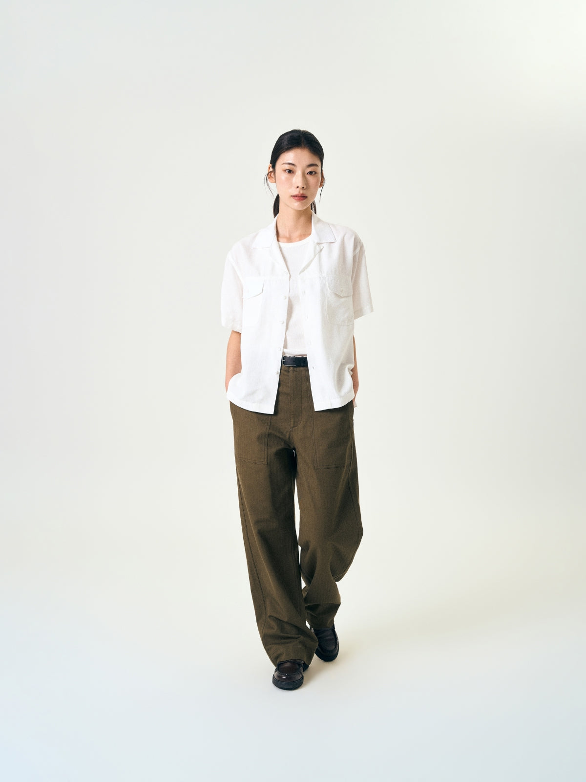 Double Pocket Slub Shirts (White)