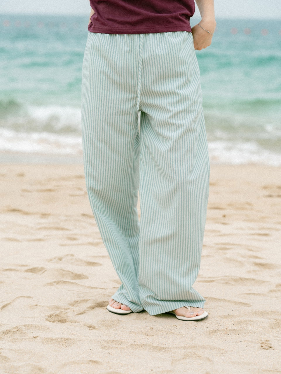 Easy Stripe Banding Pants (Stripe Ivory)