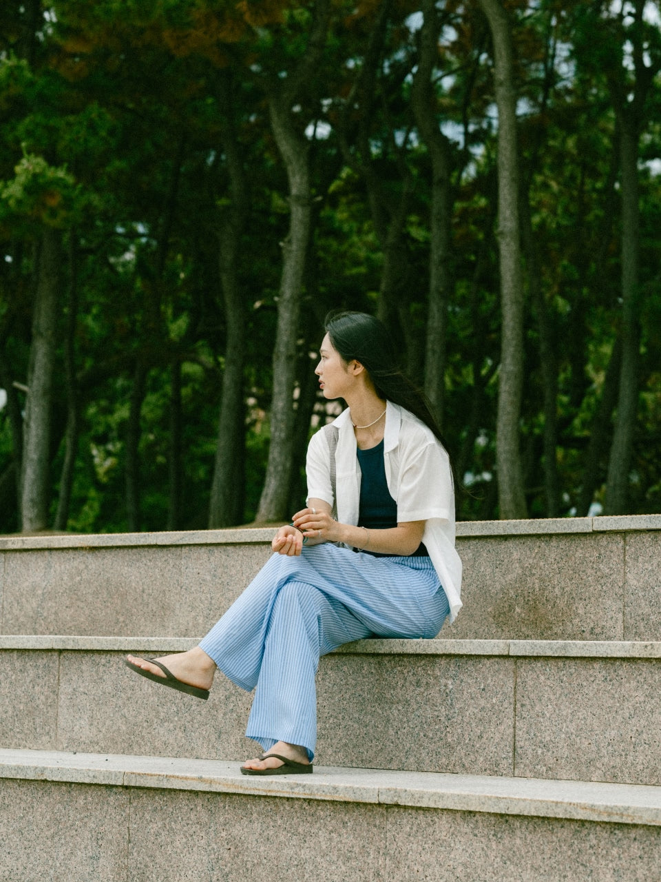 Easy Stripe Banding Pants (Stripe Ivory)