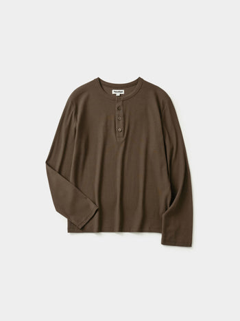 Henley Neck Long Sleeve T-Shirt (Brown)