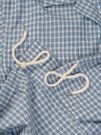 Window Check Open Collar Shirts (Light Blue)