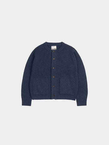 Fine Wool Roundneck Cardigan (Navy)