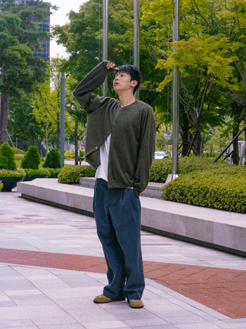 Office Belted Pin-tuck Pants (Blue Gray)