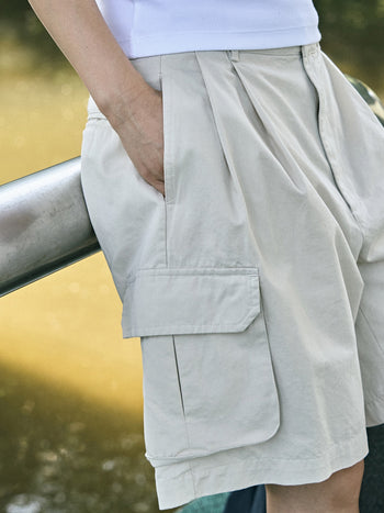 Utility Pin-tuck Cargo Shorts (Ecru)