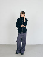 High-Neck Two-Tone Cardigan (Navy-Olive)