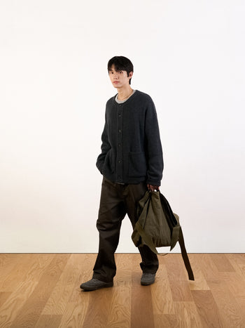 Fine Wool Roundneck Cardigan (Charcoal)