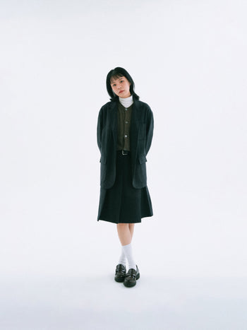 Wool Blend Pleats Skirt (Charcoal)