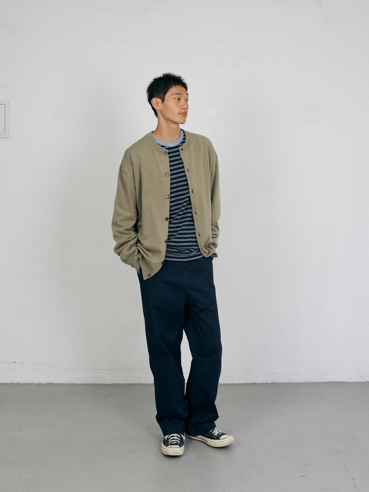 Daily Wool Round Cardigan (Olive)