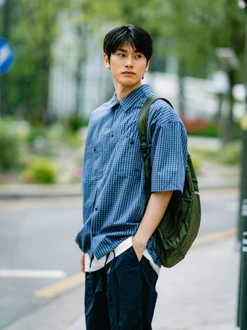 Open Collar Check Shirts (Charcoal)