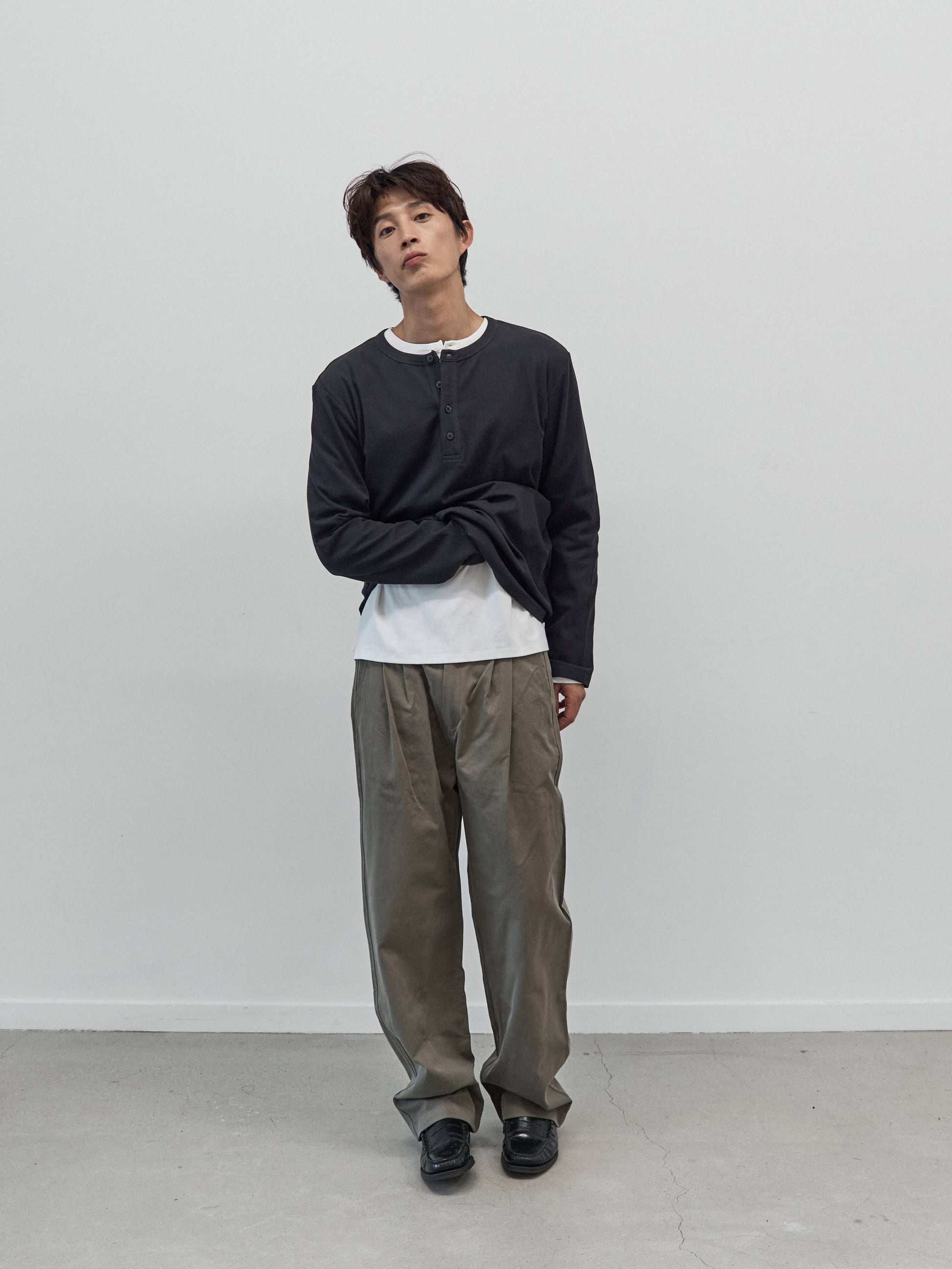 Henley Neck Long Sleeve T-Shirt (Charcoal)
