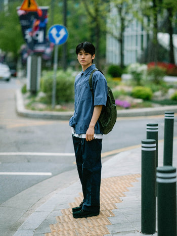 Open Collar Check Shirts (Beige)