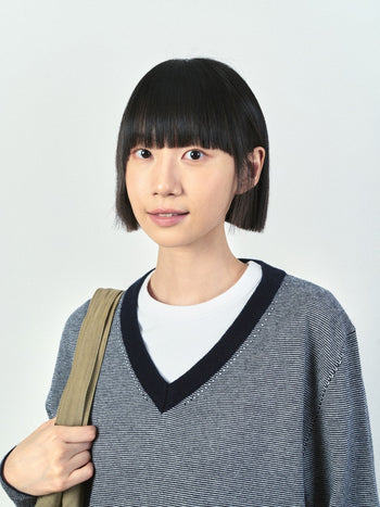 (W)Pin-Stripe V-neck Knit (Olive)