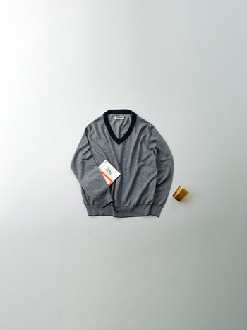 (W)Pin-Stripe V-neck Knit (Navy)