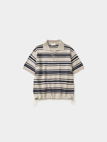 Airy Cotton Collar Knit (Stripe Ivory)