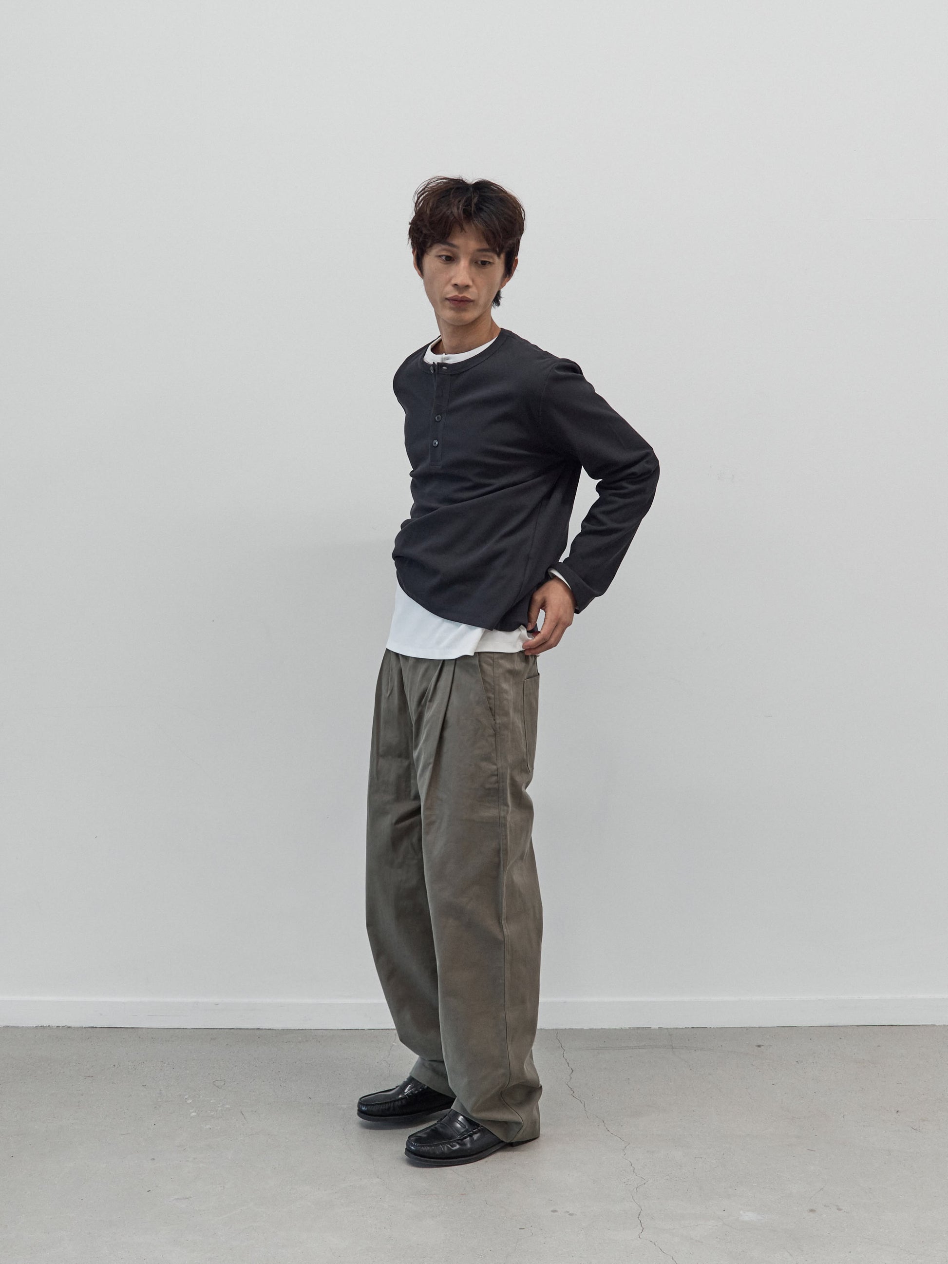 Henley Neck Long Sleeve T-Shirt (Charcoal)